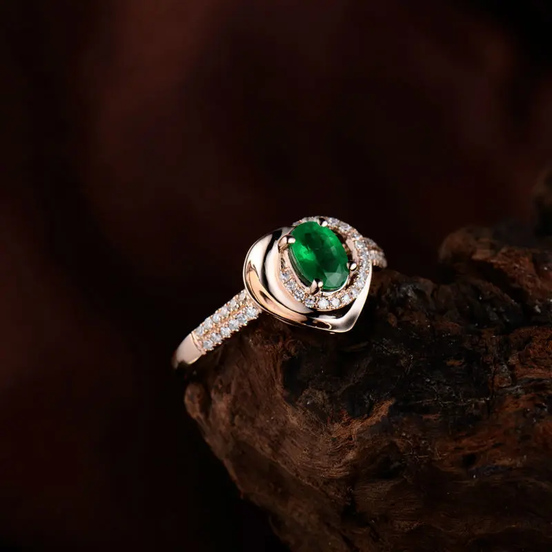 2019 Для женщин изумрудные кольца реального 18Kt розовое золото центр овал