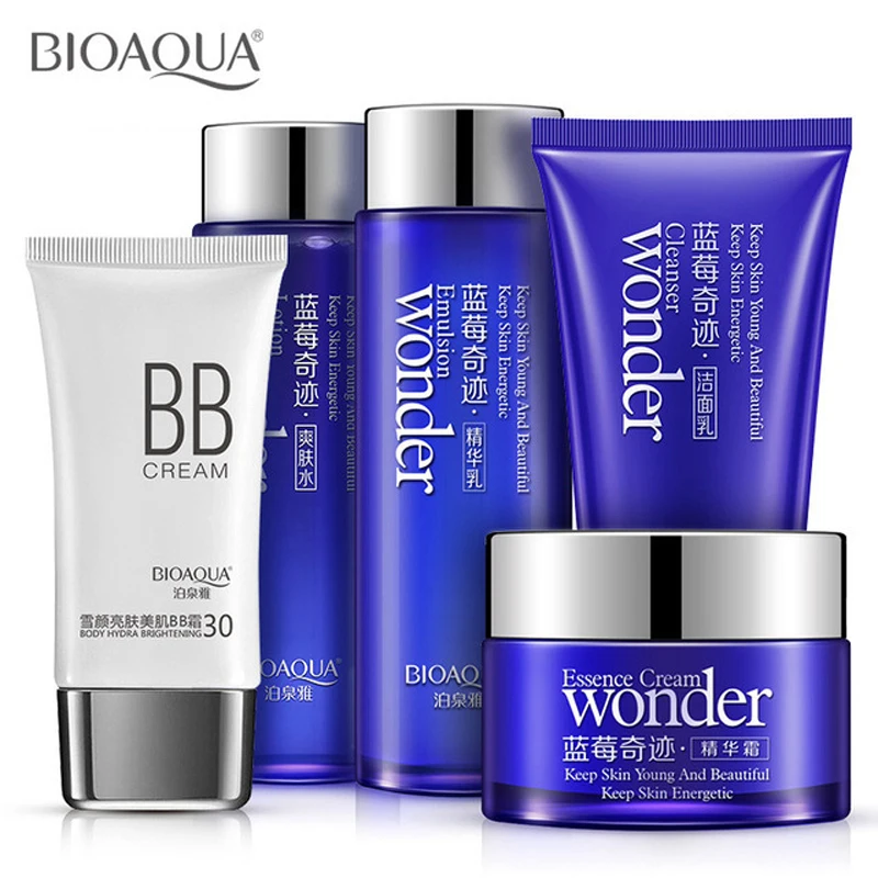 

Bioaqua Blueberry Face Care Set Skin Day Cream Cleaner Whitening Moisturizing Deep Clean Pores Smooth Dull Skin Facial Set