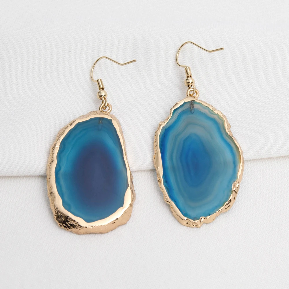 

1 Pair Agates Cut Earrings For Earring Slice Natural Stone Drop Earrings Gold Big Natural Stone Long For Women