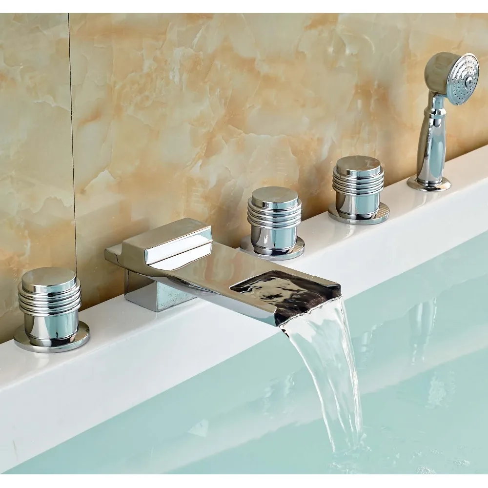 Modern Chrome Finish Waterfall Bathroom Bathtub Faucet Mixer Tap Set