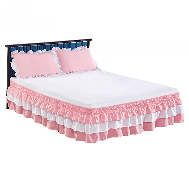 

3 Layers Ruffled Bed Skirt Home Hotel Elastic Bed Skirt Without Surface Bedding Skirt Sheet Twin/Full/Queen/King Size