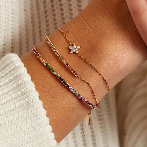 

tiny bar charming simple hot fashion elegant jewelry bracelet for women 925 sterling silver rainbow colorful cz charm braceletS