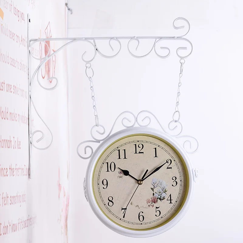 

European Creative Double-sided Wall Clock, Living Room, Stylish Double-sided Clock, Fresh Flower, Two-sided Wall Clock