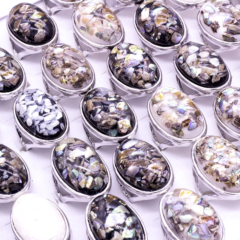 

2018 Fashion Jewelry Elegant White Natural Shell Big Stone Rings For Women/Men Vintage Party Ring 20pcs/lot party gift