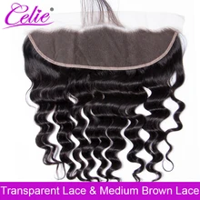 Perruque Lace Frontal Closure wig Remy brésilienne – Celie, cheveux naturels, Deep Wave, Loose Deep Wave, pre-plucked, oreille à oreille, Swiss Lace Transparent HD