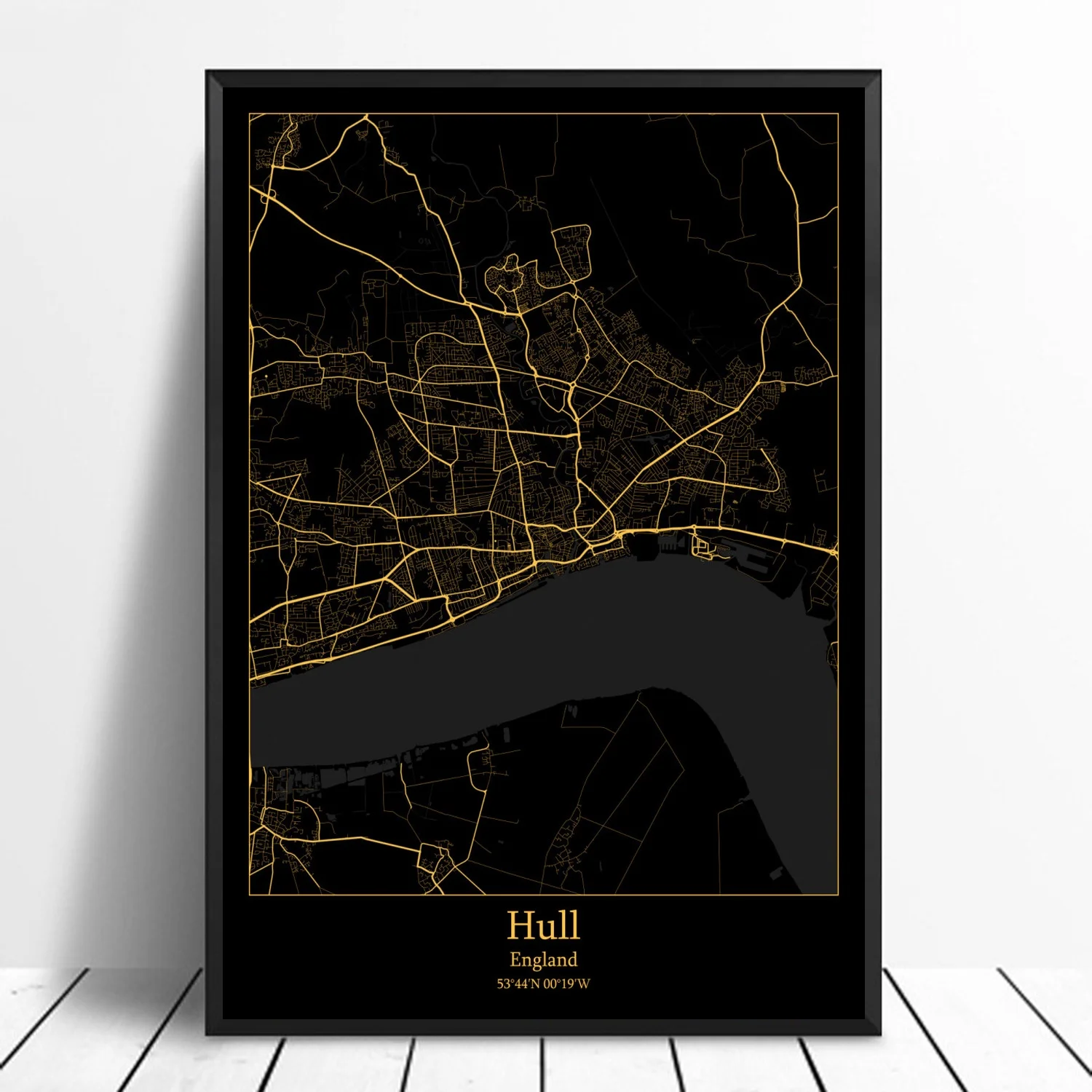 

Hull England,Modern City Gold Map Canvas Art Print Home Room Decor Poster