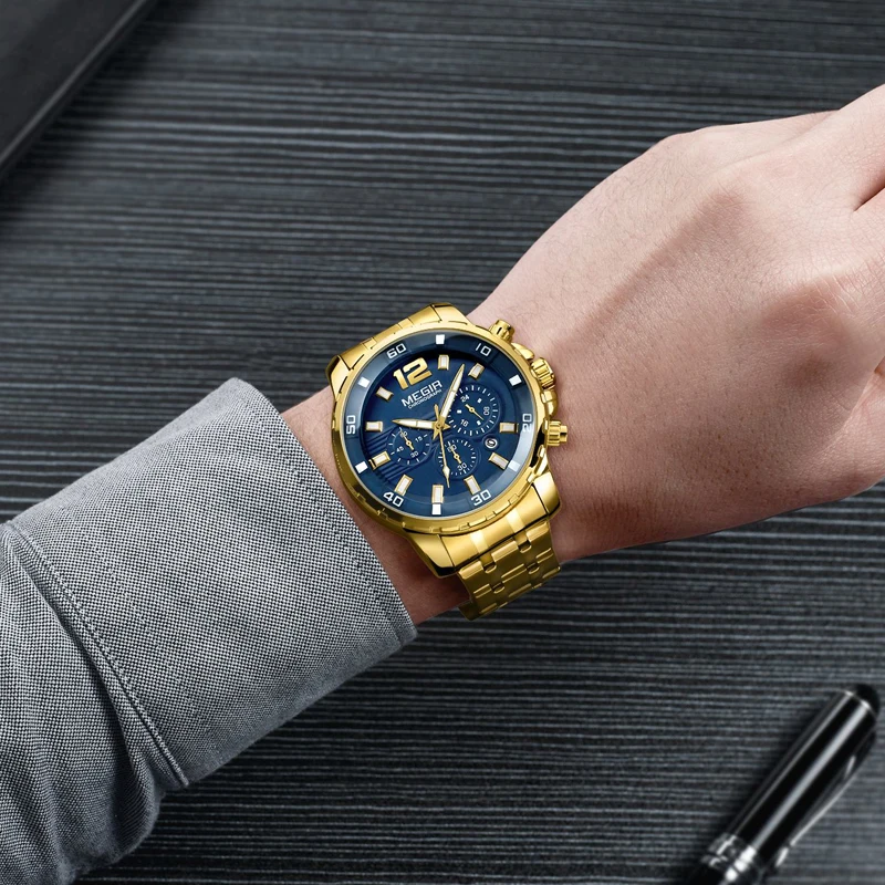 2021 новые мужские часы MEGIR роскошные золотые бизнес хронограф спортивные