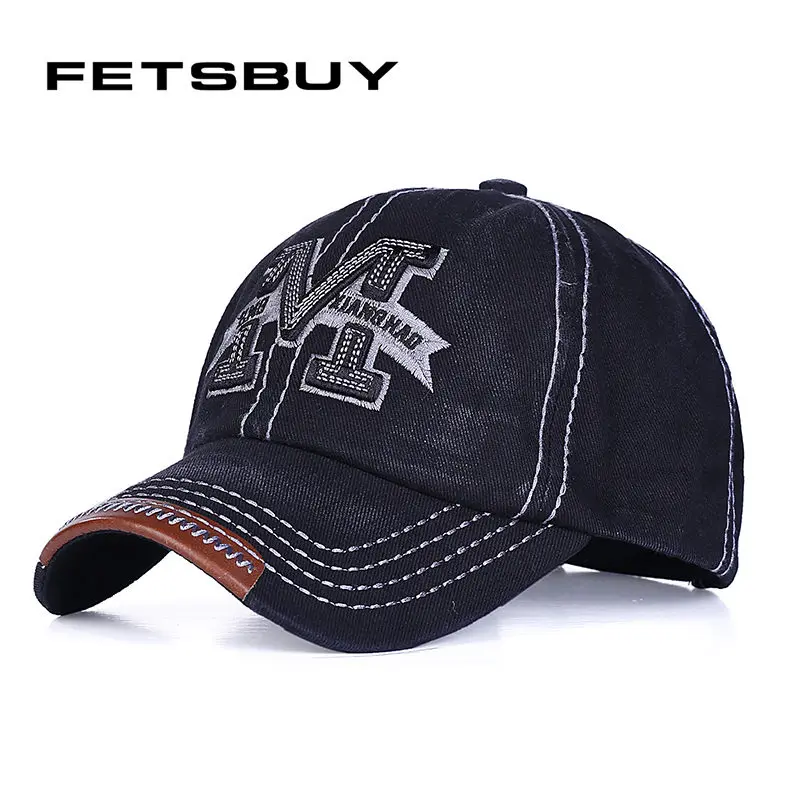 [Fetsbuy] M washed Denim SnapBack sombreros otoño verano letra M hombres béisbol Sunblock beisbol casquette ajustable CAPS
