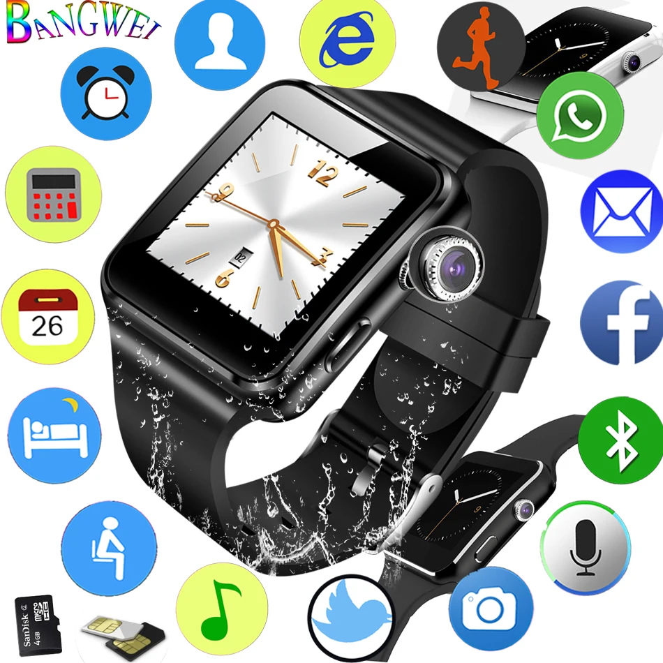 

BANGWEI New Smart Watch Men Android Phone Call Relogio SIM TF Card Camera Sport Pedometer Digital Smart Watch Music Player