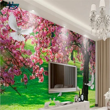 

beibehang Custom fresco wallpaper lounge room sofa TV decorative painting cherry tree TV living room background wall