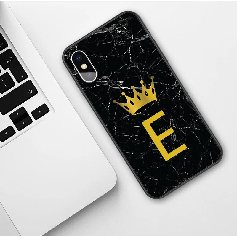 Пользовательское имя, надпись, монограмма, черный мрамор, Золотая Корона, мягкий чехол для телефона, для iphone 11 Pro Max 2019X6 6s 7 7Plus 8 8 plus XS Max XR