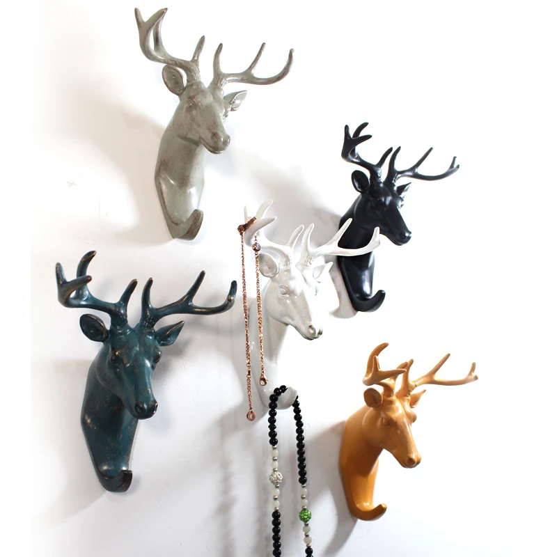 Vintage Deer head Animal Clothes Hanger Wall Mounted Hook Home Door Decoration 
