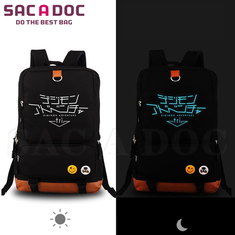 

Anime Digimon School Bag Noctilucent Canvas Backpack Digimon Adventure Printing Laptop Backpack Womens Mens Travel Bag