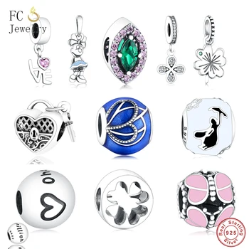 

2019 Newest Spring Fit Original Charm Bracelet Jewelry Making 925 Sterling Silver Pink Blue Enamel butterfly Beads Charm