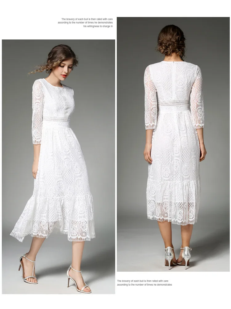 Винтажное платье, новинка, летнее модное белое кружевное элегантное вечернее платье, высокое качество, женские повседневные платья