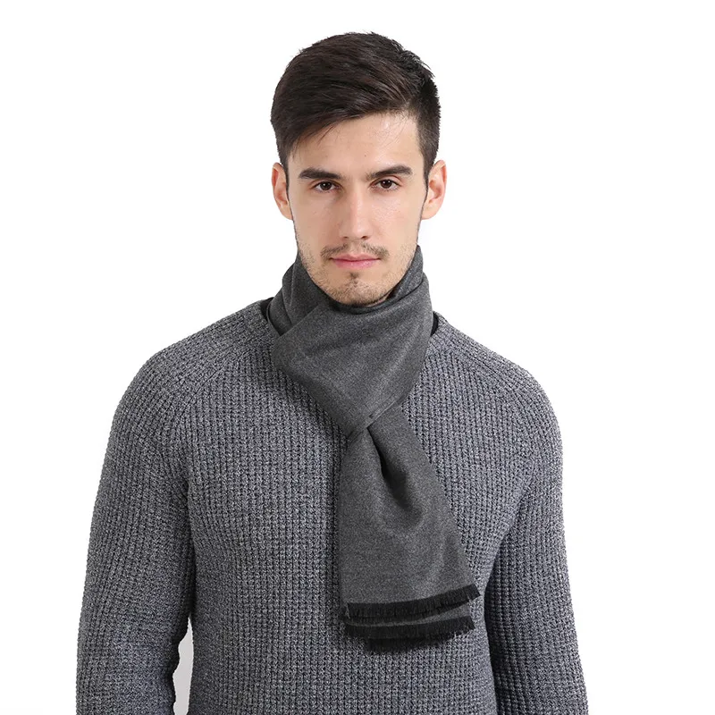 Dark Gray Мужской кашемировый шарф, модный простой однотонный шарф 30 см* 180 см, зимний теплый гладкий шарф - Цвет: Dark Gray