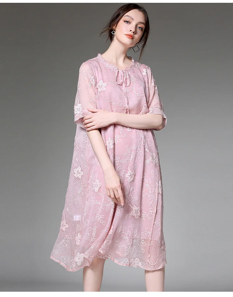 Розовое синее шифоновое платье, летнее платье размера плюс, женское платье с оборками и v-образным вырезом, свободное элегантное платье трапециевидной формы с цветочной вышивкой, платье миди