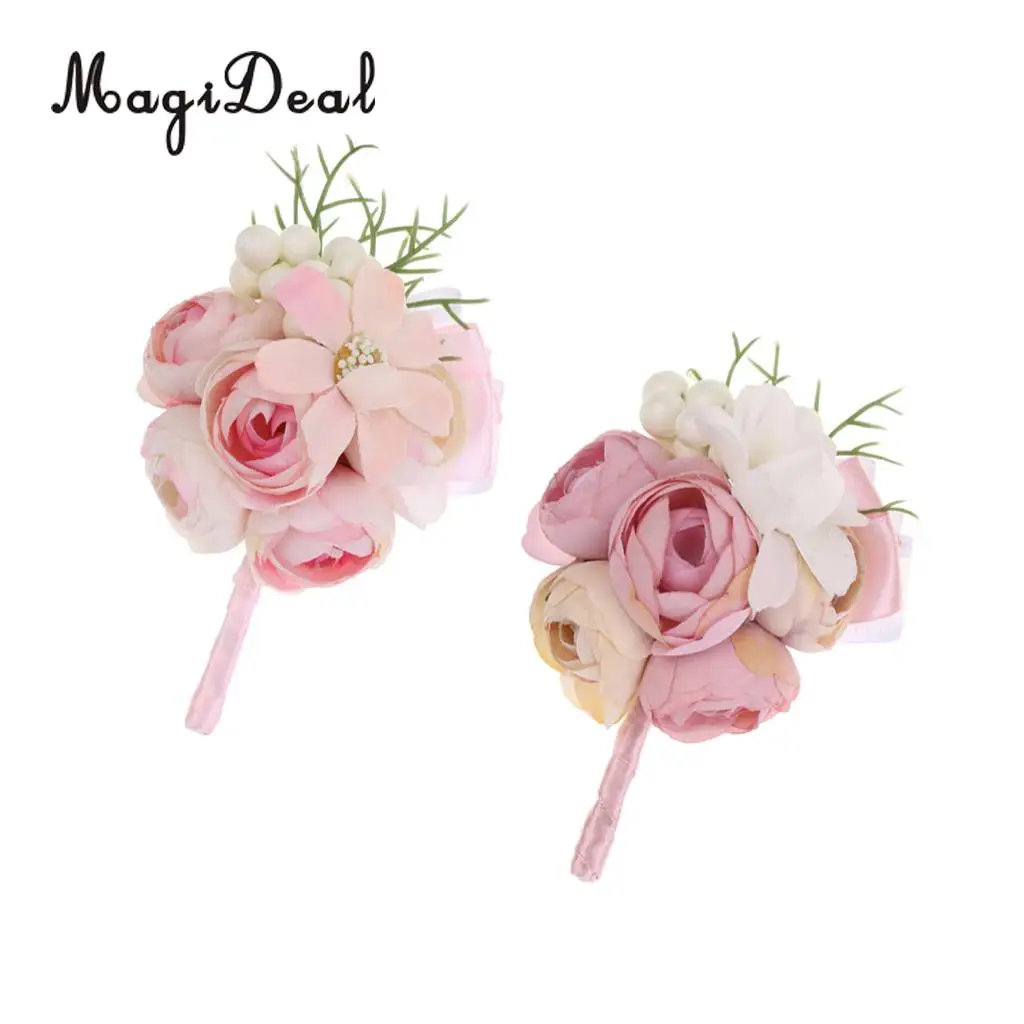 MagiDeal Elegant Wedding Artificial Pearl Corsage Crafts for Bridal Groom Engagwment Party Ceremony Formal Occasion Peach/Pink