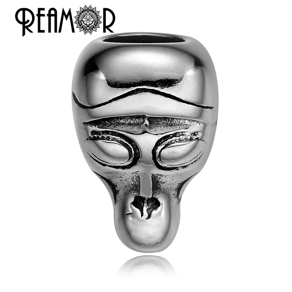 

REAMOR 5pcs Polishing 316l Stainless steel Alien Big Hole Beads for Jewelry Making DIY Charm Beads for Men Bracelet & Necklaces