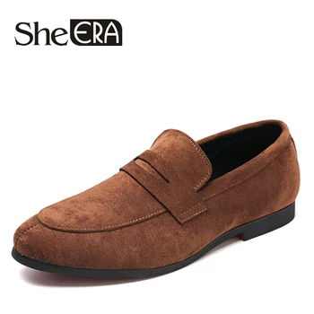 

She ERA Summer Loafers for Men Casual Suede Leather Shoes Solid Color Driving Moccasins Gommino Slip On Moccasins Shoes size 48