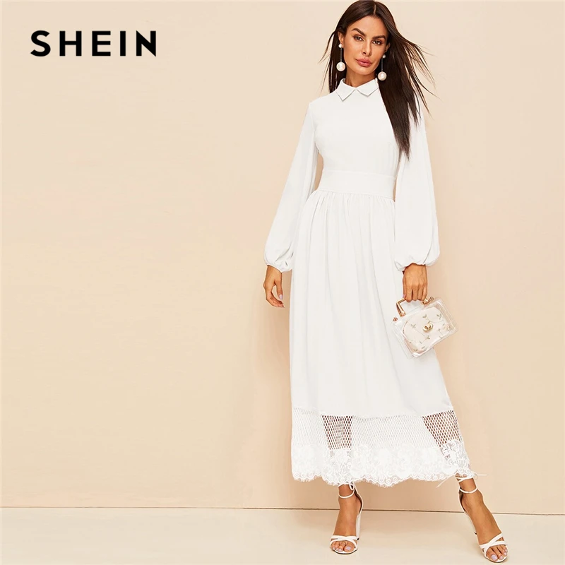 SHEIN, однотонное, контрастное, с кружевным подолом, Элегантное макси платье для женщин,, Осеннее, с широким поясом, расклешенное, длинное, вечерние платья