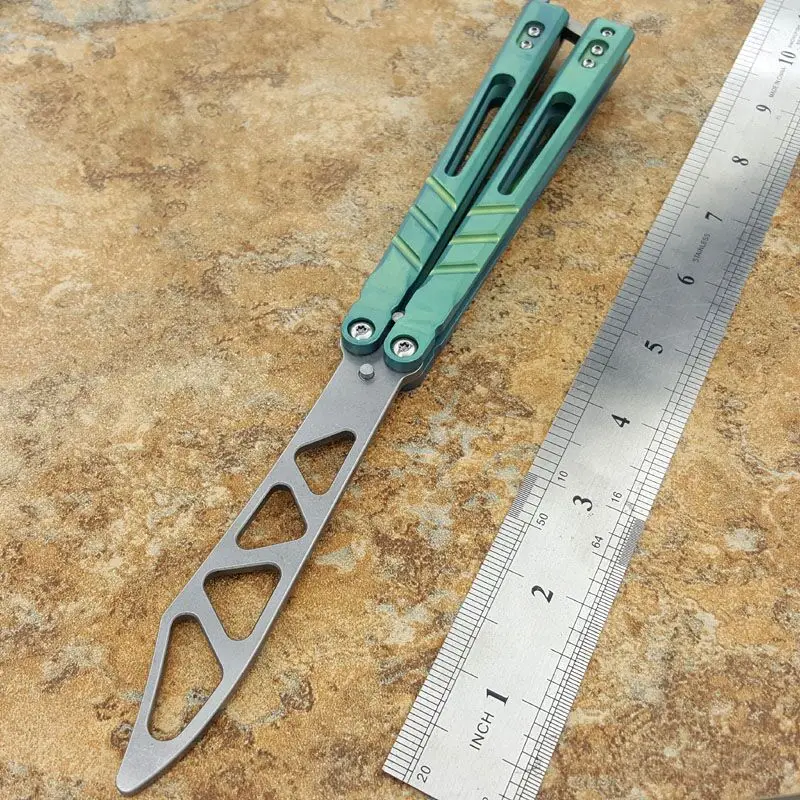 

Butterfly Trainer Knife Bushing System Alpha Beast D2 Blade Titanium Handle Jilt Knife Not Sharp Hunting Knife Pocket Knife