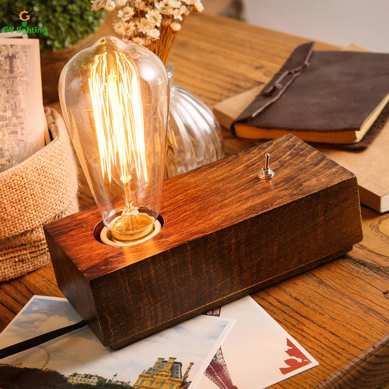 

Retro American Decorative Bedside Lamp Creative Table Lamp For Bedroom Solid Wood Desk Lamp lampe de chevet de chambre