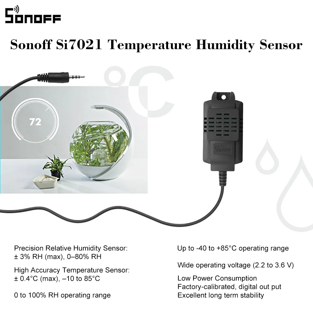 Интеллектуальный выключатель света SONOFF Сенсор Si7021 высокий контроль точности