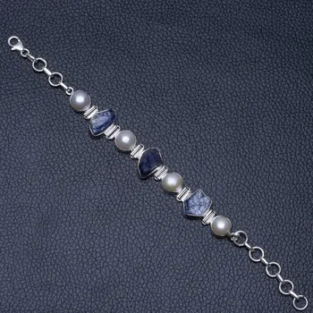 

Natural River Pearl and Rough Kyanite 925 Sterling Silver Bracelet 6-7 3/4" P2199
