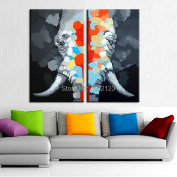 

Two-picture Combination Animal Paintings Abstract Elephant High Quality Canvas Oil Painting Wall Art Decor Hot Sell Product