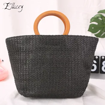 

2019 Summer New Wooden Circle Beach Bag Fashion Popular Fringed Straw Female Bag Handmade Ladies Hand Bags Shopping Bag