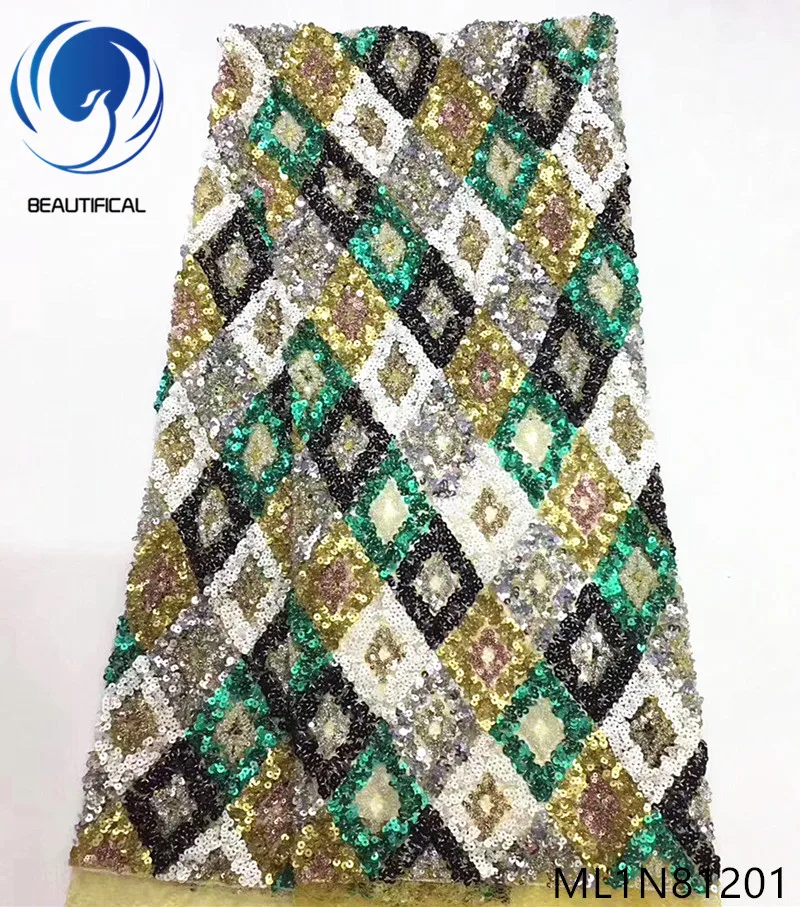 

Beautifical nigerian lace fabrics multicolor sequins net lace fabric for dresses New arrival french lace women fabric ML1N812