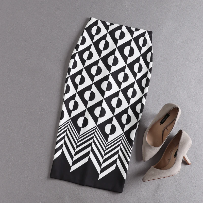 

2018 autumn casual Style Pencil Skirt Women High Waist H type printed Skirt