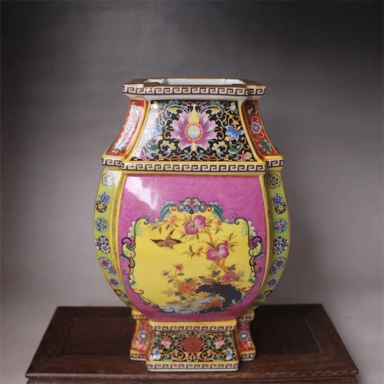 

Qing Yong Zheng Enamel Square Flower Vase Jingdezhen Antique Chinese Porcelain Collection Of Antique Retro Ornaments