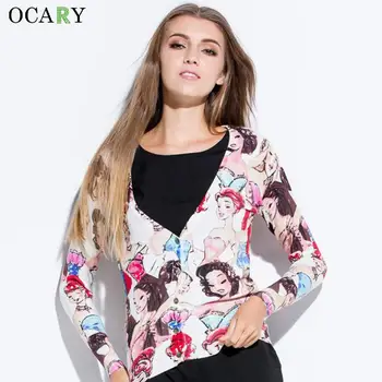 

Printed Women Sweaters Spring Summer Thin Cardigans Knitted Cardigan Bodycon Haut Femme Ete Crochet Gilet Manche Longue