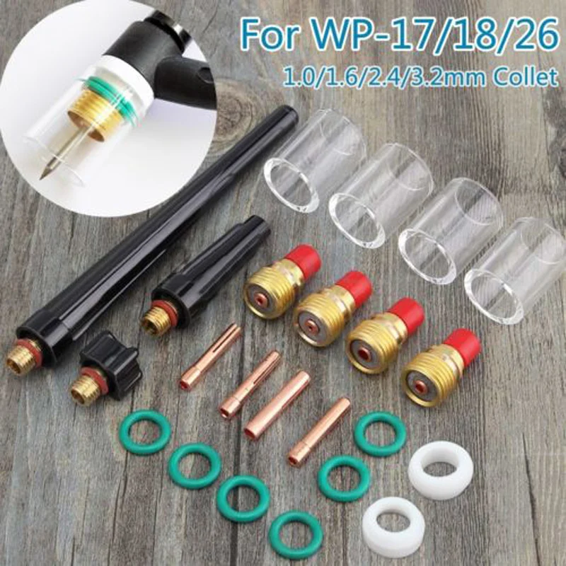 

23pcs for Tig WP-17/18/26 durable TIG Welding Stubby Gas Lens 10 Pyrex Cup Kits