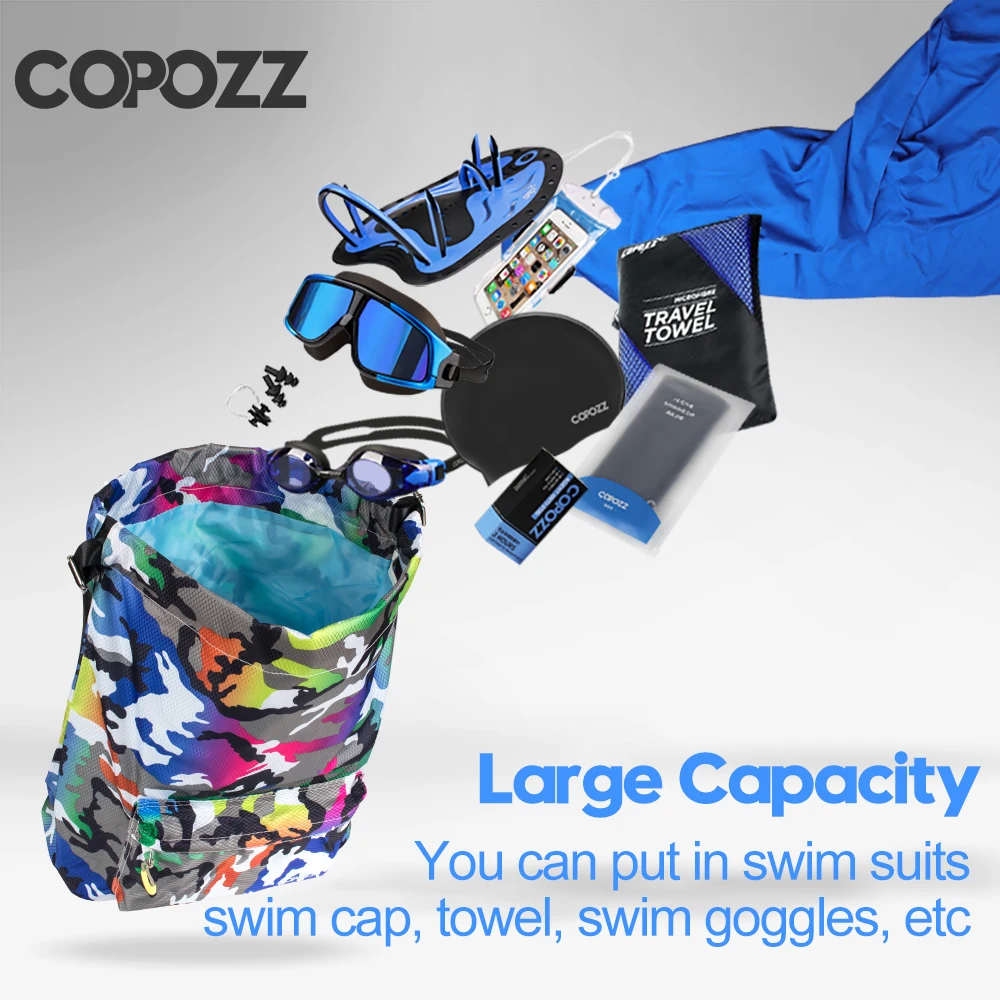 Bolsa de Natação Tecido de Náilon Impermeável ao ar Copozz Esporte Mochila Grande Capacidade Combo Molhado Seco Separação Livre Viajar Caminhadas