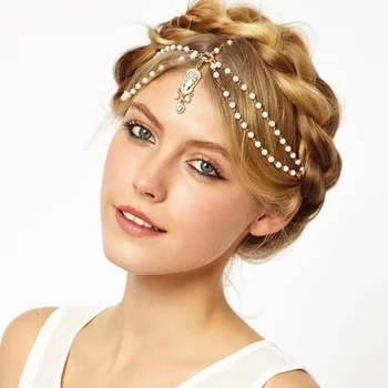 

Hair decoration hair band head dress headbands fashion indian boho white/red beaded head piece women head chain hair jewelry