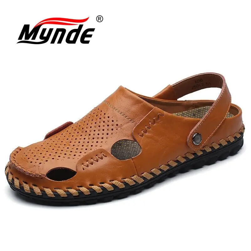Mynde High Quality Men sandals Outdoor Fashion Genuine leather Sandals Men Summer Beach Slippers Breathable Sandalias Hombre