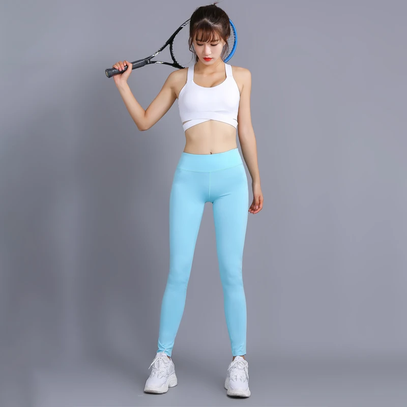 

NORMOV Fitness Women Leggings Solid High Waist Elastic Push Up Ankle Length Polyester Leggings Casual Femme Legging
