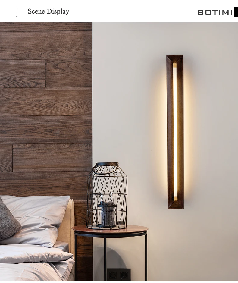 BOTIMI деревянный светодиодный настенный светильник для спальни 220 в прямоугольный настенный светильник современный отель деревянный настенный прикроватный светильник