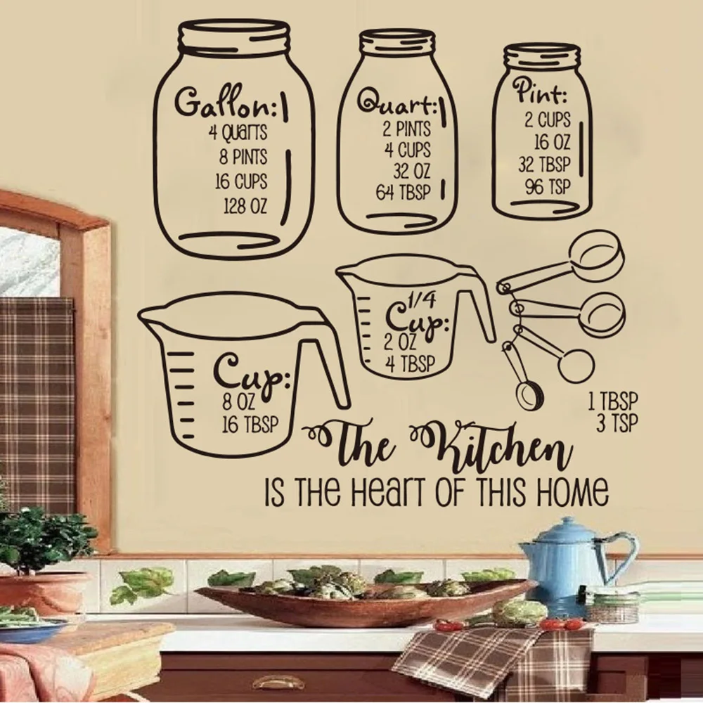 Kitchen Measurement cheet sheet bundle Wall Sticker Kitchen Dinning Room Mason Jar Conversion Chart Wall Decal Vinyl Home Decor