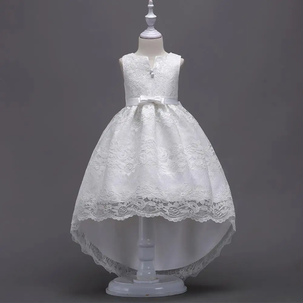 Кружевные платья для девочек до колена г. Белые Платья с цветочным узором для Девочек Пышные Платья платья для первого причастия вечернее платье - Цвет: Белый