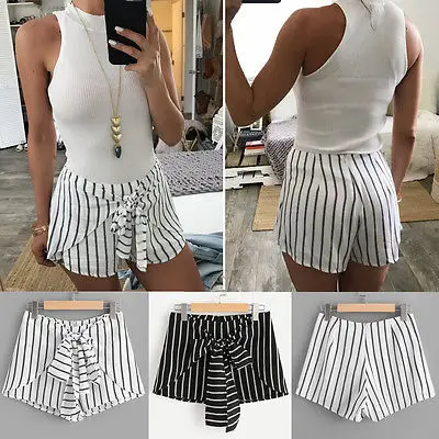 Nuevos pantalones cortos casuales de verano a rayas blancos/negros cintura alta para mujer|shorts short|women high waist shortswaist shorts - AliExpress