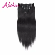 Alishow Double Weft Clip in Human Hair Extensions 100% Remy Human Hair 100gram/Set Full Head Long Soft Silky Straight 7pieces