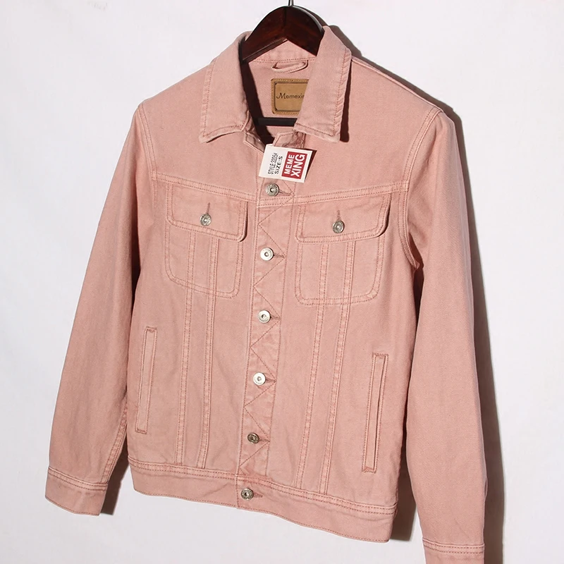 New Korean Fashion Pink Jeans Jackets Women Long Sleeve Quality Wide