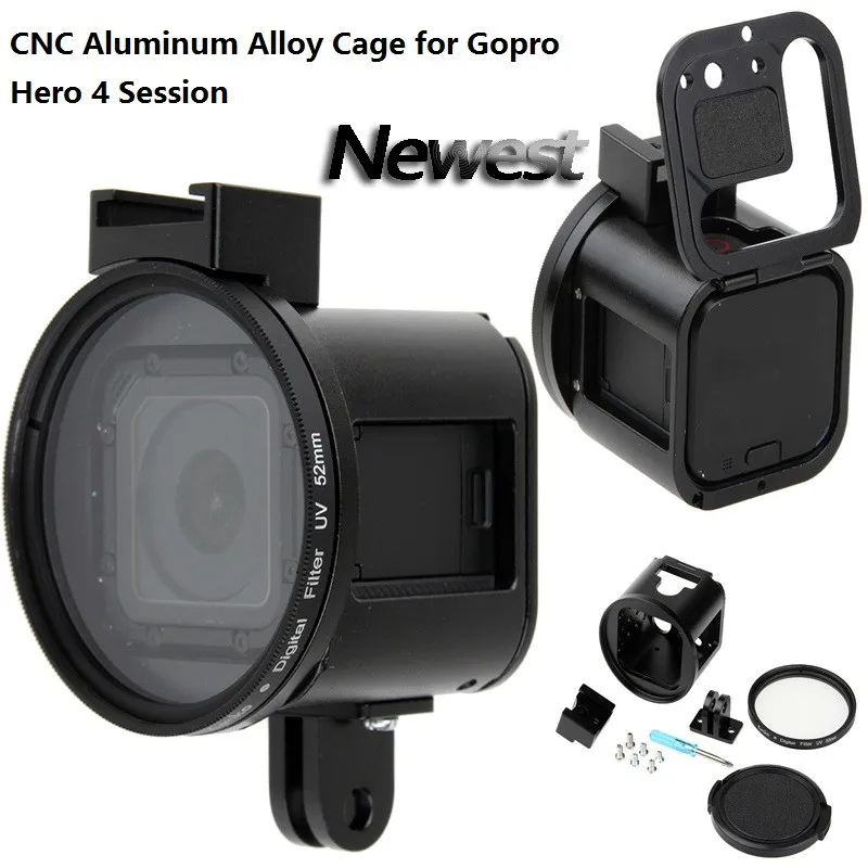 Gopro Hero 4S Accessory CNC Alloy Metal Case Housing Frame Shell UV Lens Cover for GoPro
