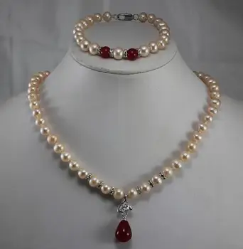 

free shipping white 7-8mml pearl stone earrings Necklace brcelet Pendant earring Set