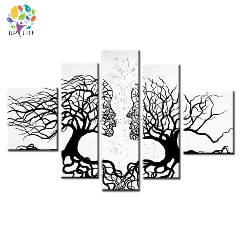 Handgemachte Moderne Abstrakte Wandbilder Liebe Kuss Weiss Schwarz Baumwurzel Leinwand Kunst 5 Panels Home Dekorative Olgemalde Oil Painting Decoration Oil Paintingwall Pictures Aliexpress