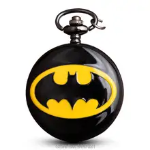 Цепочки для карманных часов с Бэтменом, ожерелье, гладкие черные кварцевые карманные часы в стиле «стимпанк», подвеска, подарки для мальчиков, reloj de bolsillo